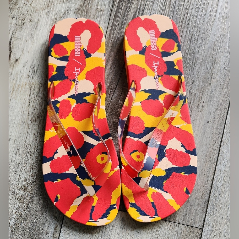 Melissa + Impanema Women's Yellow/Red/Blue Flip Flops Sandals - size 9